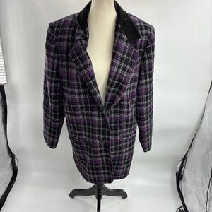 Stefano Blazer Womens 12 Vintage 80s 90s Purple Plaid Wool Blend Jacket